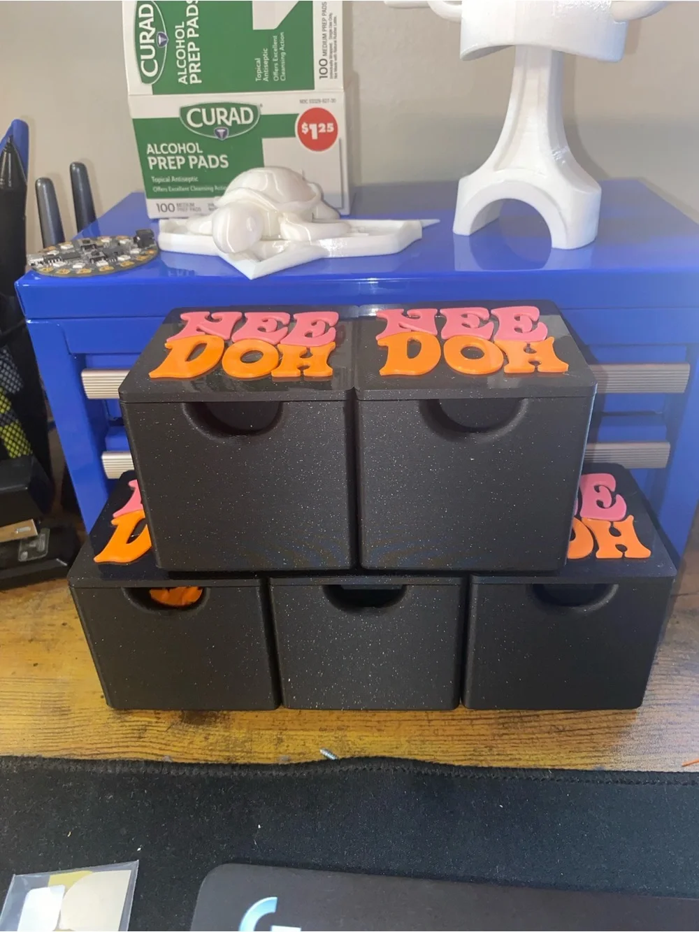 NeeDoh Case Storage Box -Black with Pink & Orange Lettering 3D Printed
